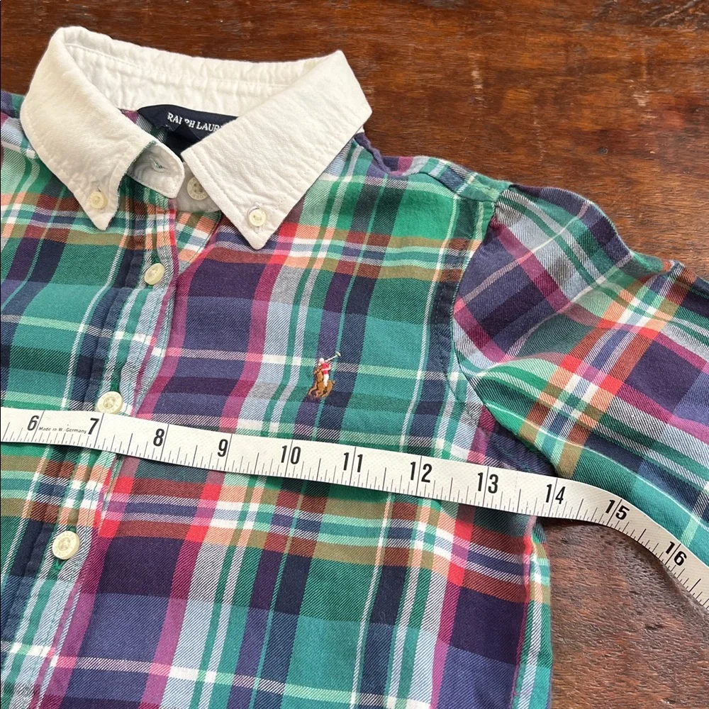 RALPH LAUREN Midi Shirt Dress Flounce Hem Girls Multicolor Madras Plaid Size 7